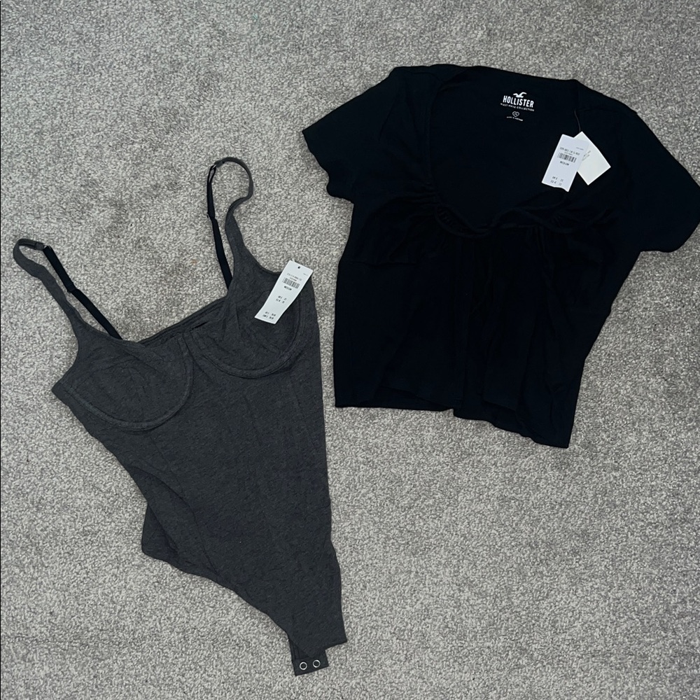 Hollister Black and Gray Bodysuit Set
